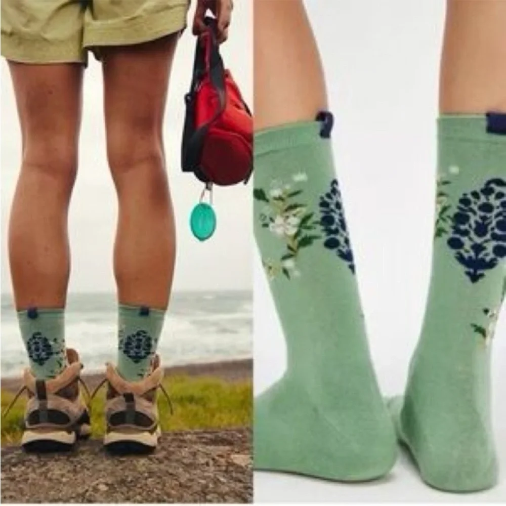 Free People Forest Floral Embroidered Socks Set x2 New  with tags